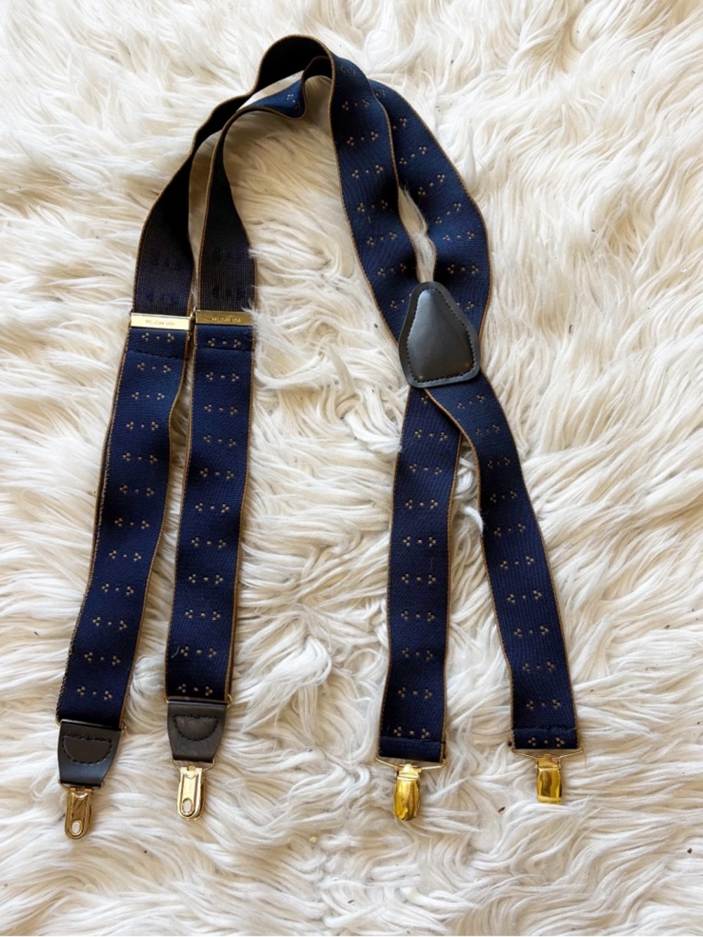 Pelican USA Navy Blue & Brown Dots Suspenders Men’s One Size